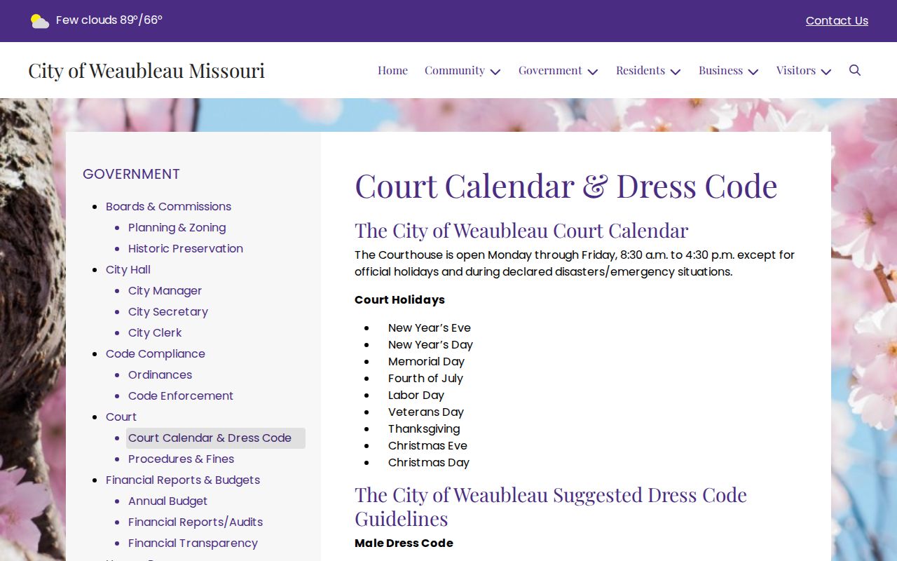 Weaubleau court docket courthouse hours holidays and dress code