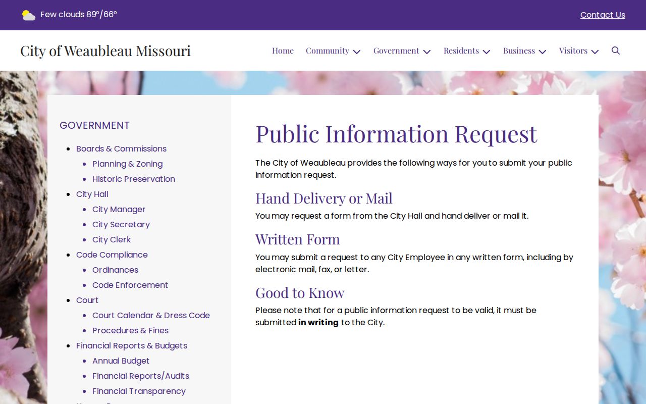 Weaubleau court docket written municipal record request route