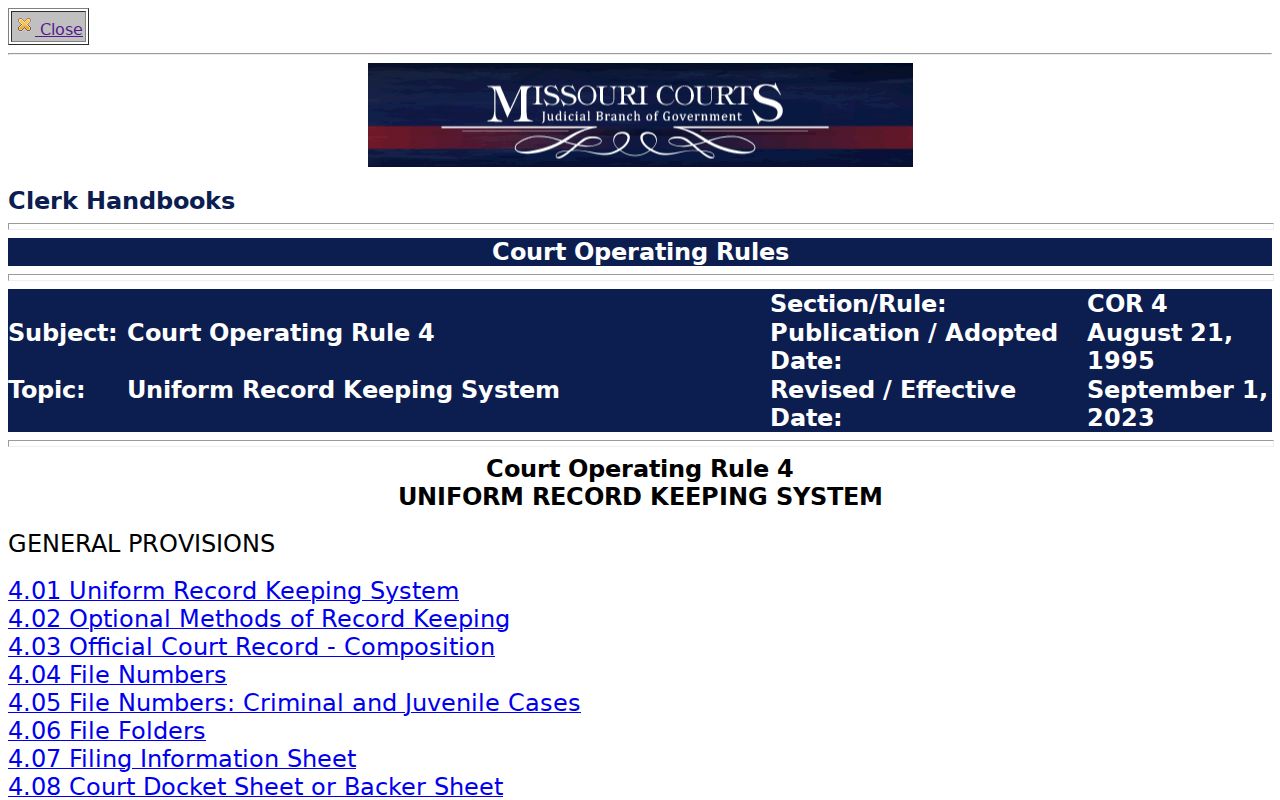Hickory County criminal docket fields and case-number format under Missouri court rules