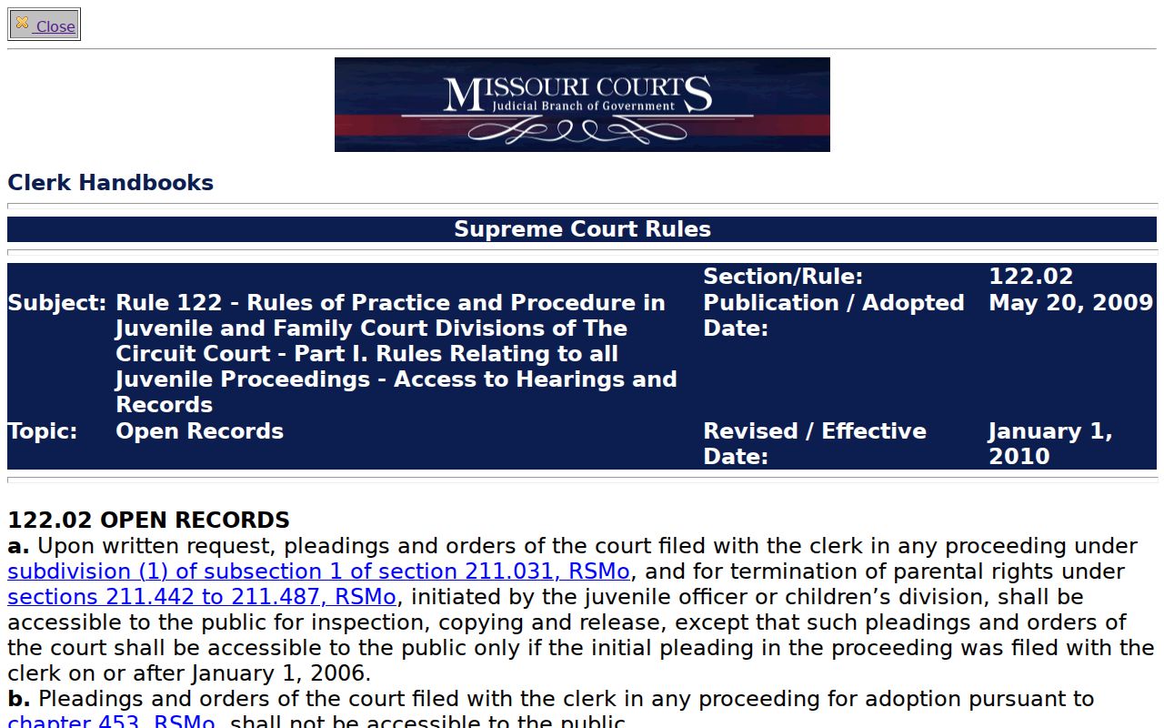 Hickory County criminal docket access limits and Missouri juvenile-record confidentiality distinctions